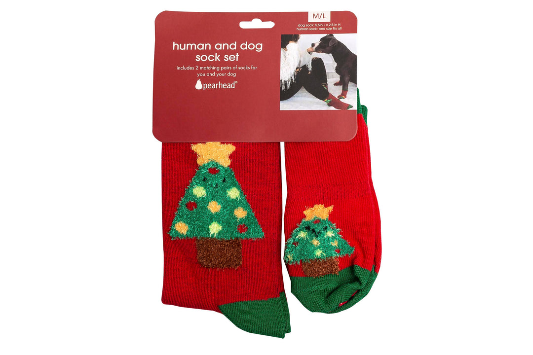 Pet Palette Distribution - Pearhead Holiday Tree Human and Dog Sock Set 2pc