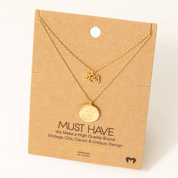 Fame Accessories - Dog Mom Coin Pendant Layered Necklace: S