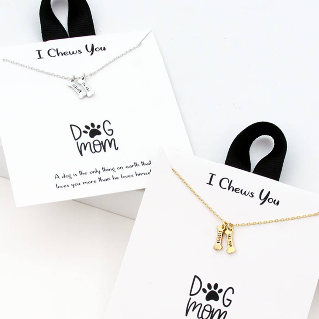 Fashion City - Gold-Dipped Bone Shape Dog Mom Necklace: ONE SIZE / GDBLK