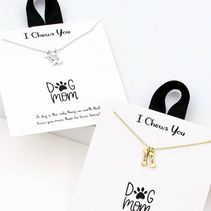 Fashion City - Gold-Dipped Bone Shape Dog Mom Necklace: ONE SIZE / RHBLK