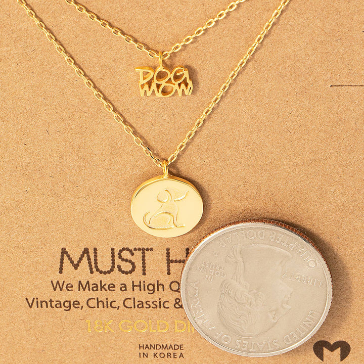 Fame Accessories - Dog Mom Coin Pendant Layered Necklace: S