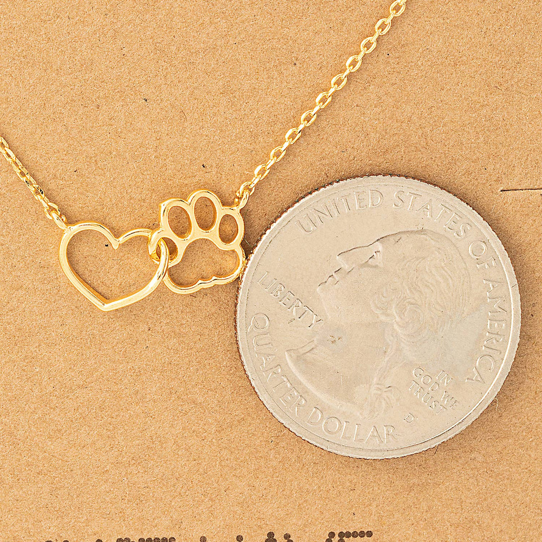 Fame Accessories - Dog Paw Heart Cutout Pendant Necklace: G