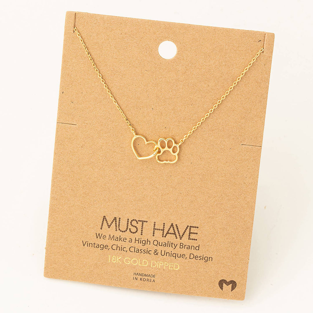 Fame Accessories - Dog Paw Heart Cutout Pendant Necklace: G