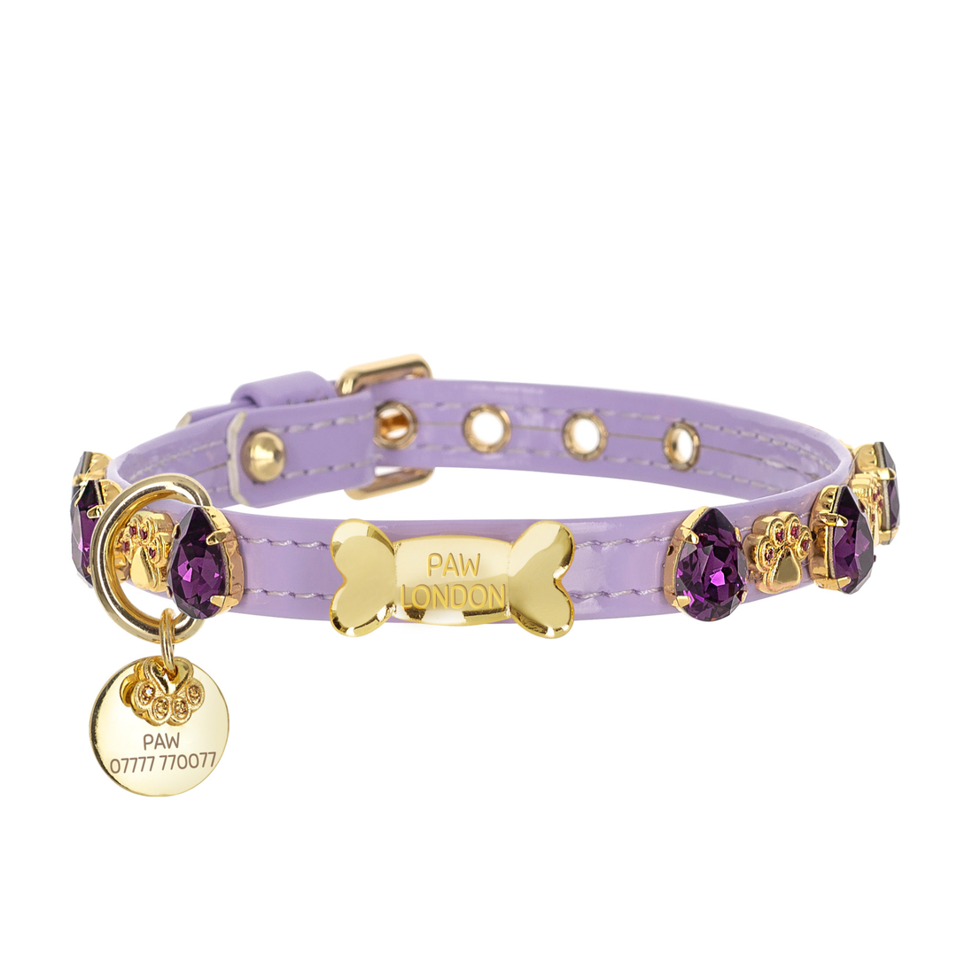 Paw London - Venice Purple Swarovski Purple Dog Collar: L / No