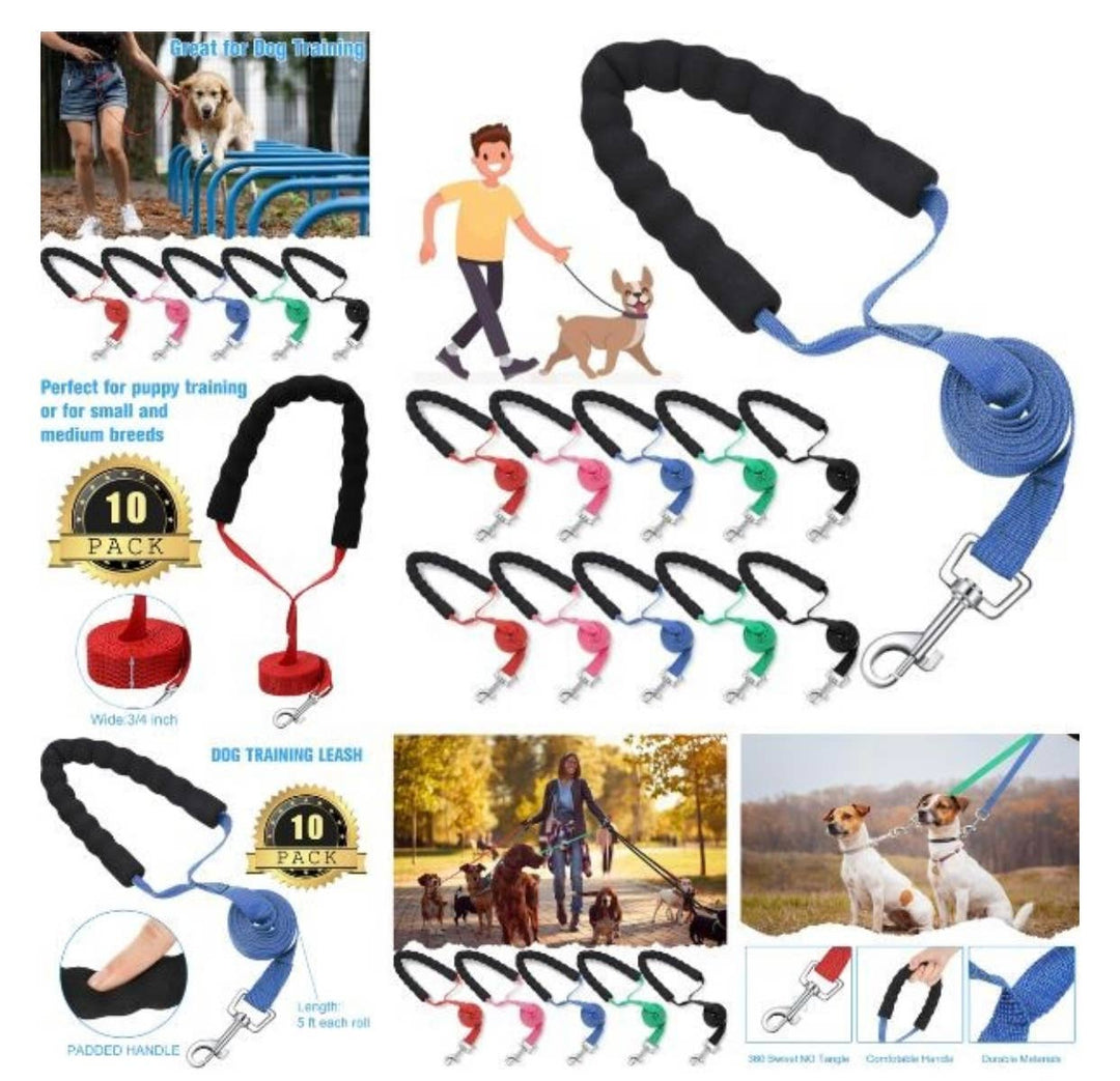 St. Louis Wholesale LLC - 6' Foam Handle Medium Dog Leashes- Colors Will Vary