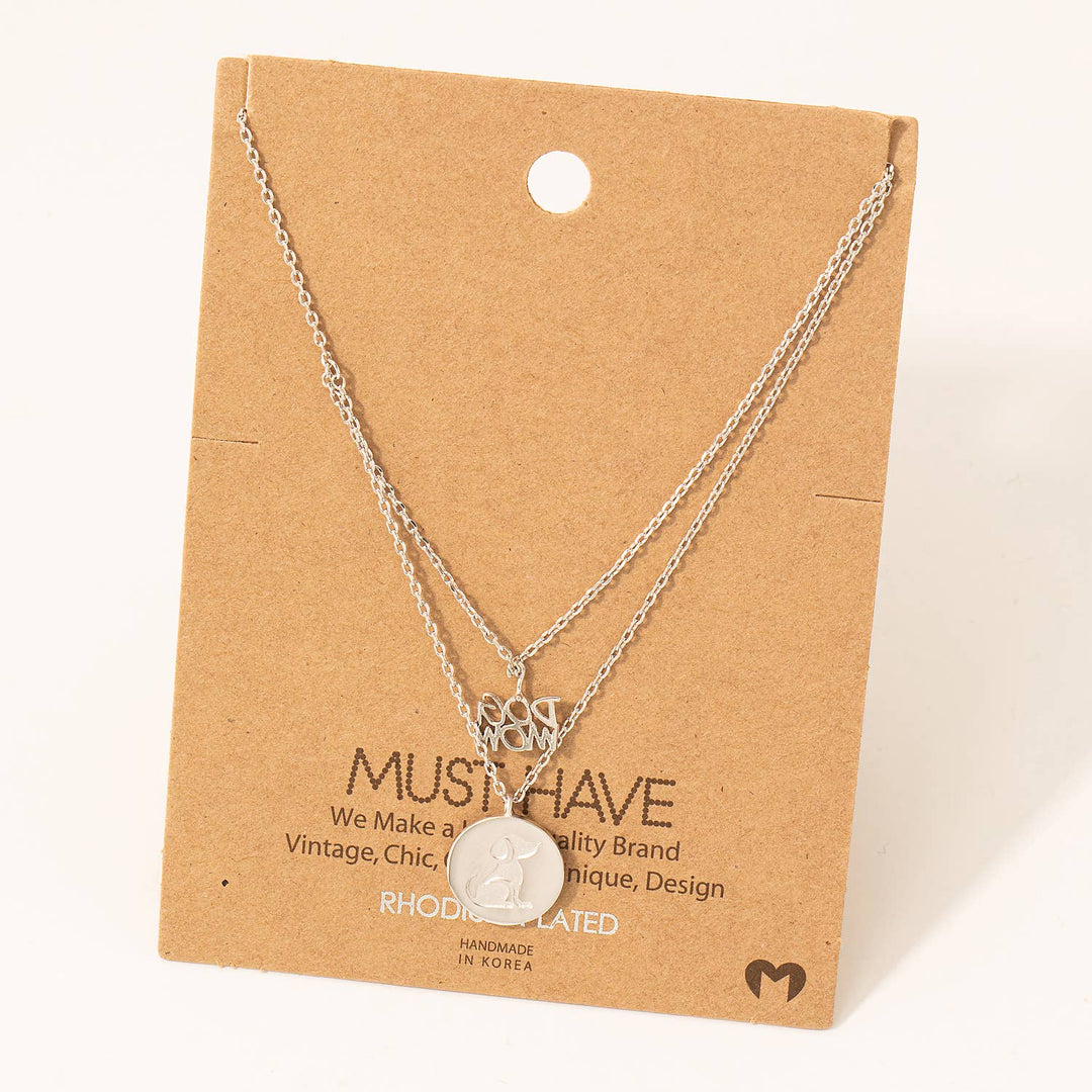 Fame Accessories - Dog Mom Coin Pendant Layered Necklace: S