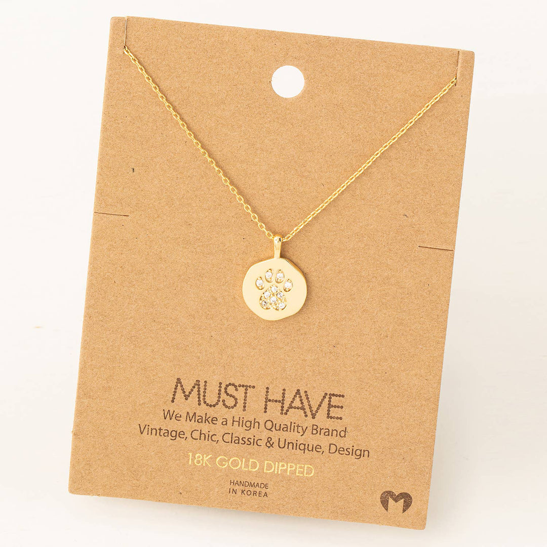 Fame Accessories - Rhinestone Dog Paw Charm Necklace: G